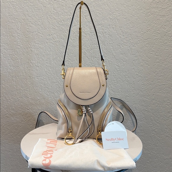 NWT See by Chloe Backpack Shoulder Bag Cow Leather Cement Beige - Picture 1 of 14